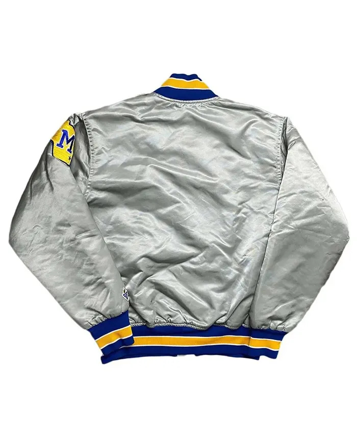 Rare Baseball Milwaukee Brewers Grey Full-Snap Satin Jacket