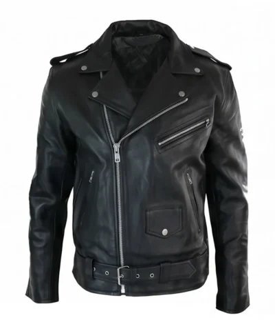 Real Leather Black Biker Motorcycle Jacket For Mens