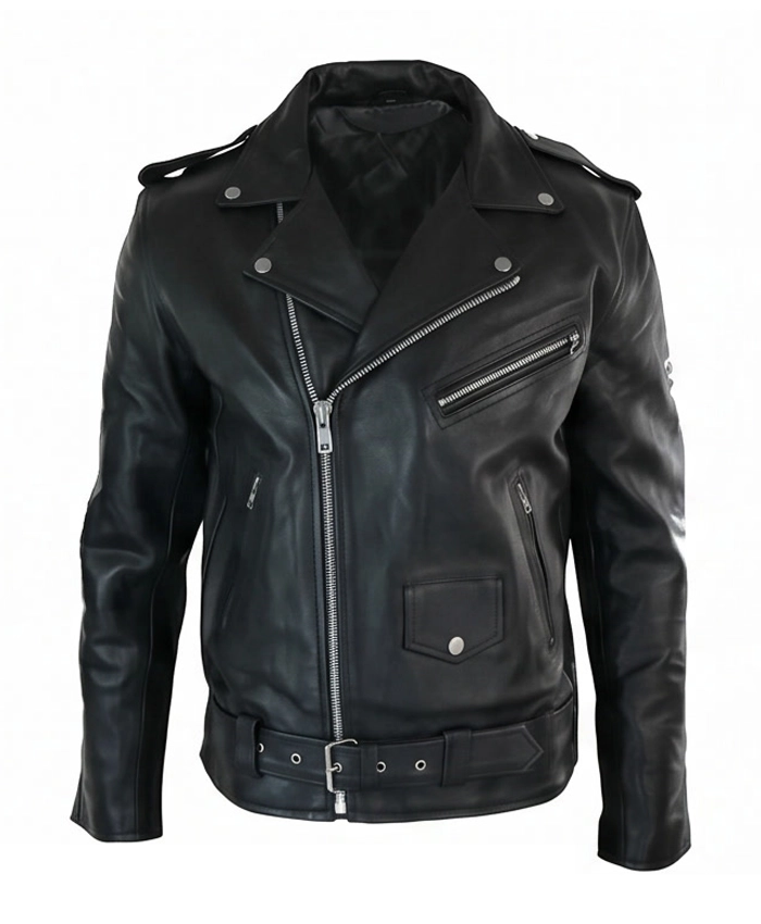 Real Leather Black Biker Motorcycle Jacket For Mens