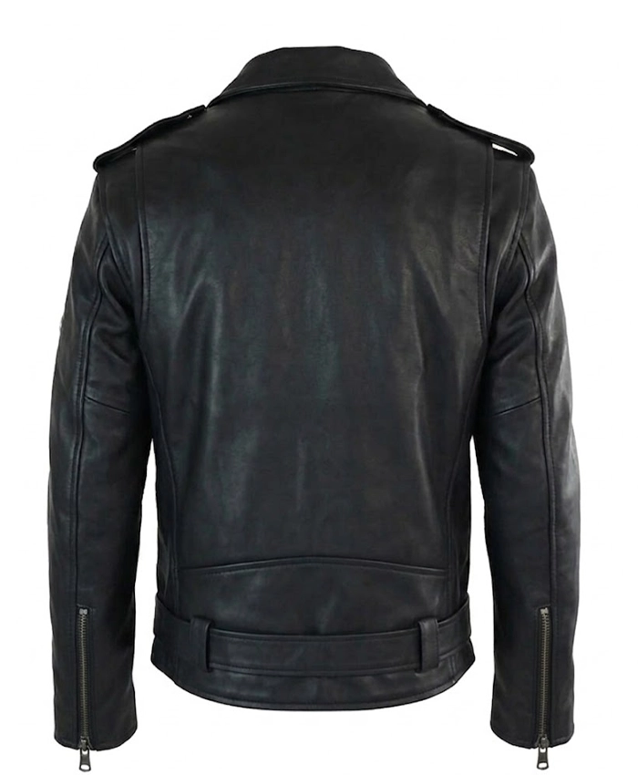 Real Leather Black Biker Motorcycle Mens Jacket