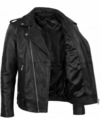 Real Leather Black Motorcycle Biker Jacket For Mens