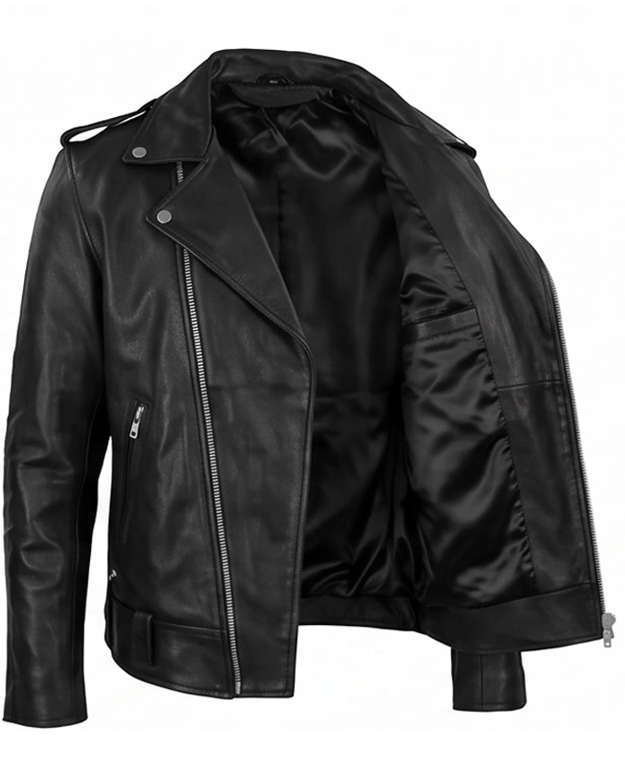 Real Leather Black Motorcycle Biker Jacket For Mens