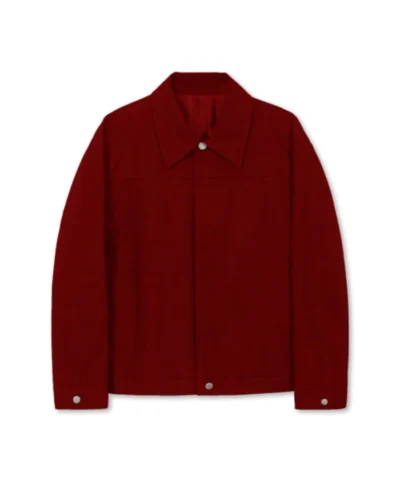 Red Cotton Jacket With Shirt Collar For Mens