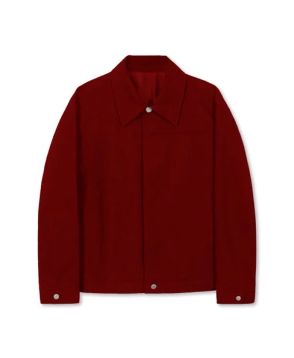 Red Cotton Jacket With Shirt Collar For Mens