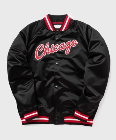 Chicago Bulls Red and White Logo Heavyweight Full-Snap Satin Jacket