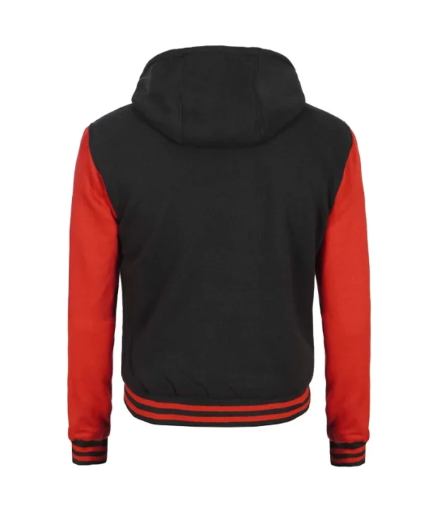 Men's Red and Black Varsity Hooded Jacket