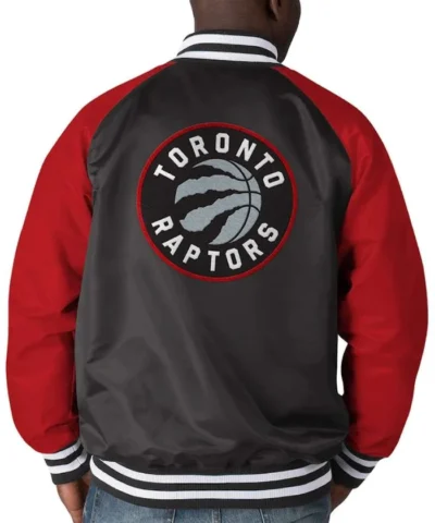Lead Off Hitter Toronto Raptors Red and Black Satin Jacket