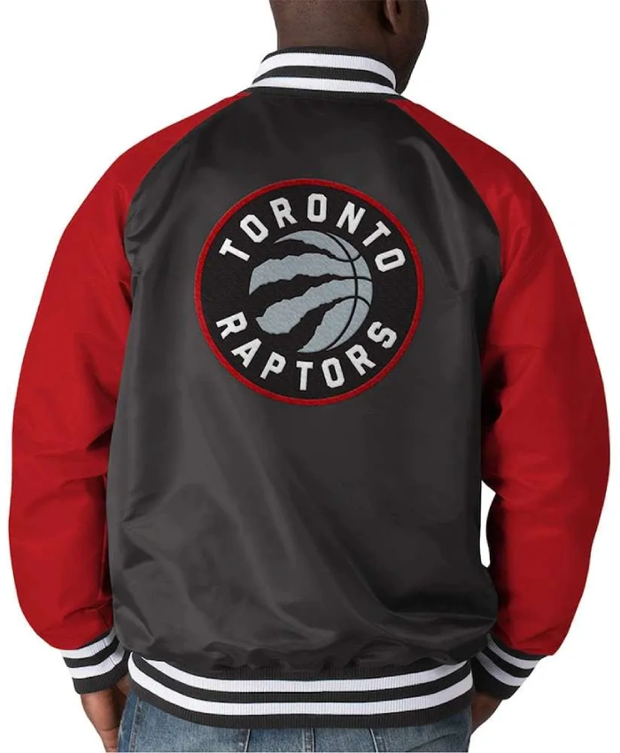 Lead Off Hitter Toronto Raptors Red and Black Satin Jacket