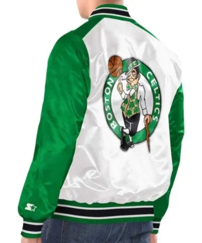 Boston Celtics Renegade WhiteKelly Green Satin Varsity Jacket