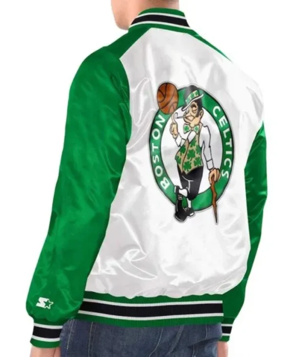 Boston Celtics Renegade WhiteKelly Green Satin Varsity Jacket