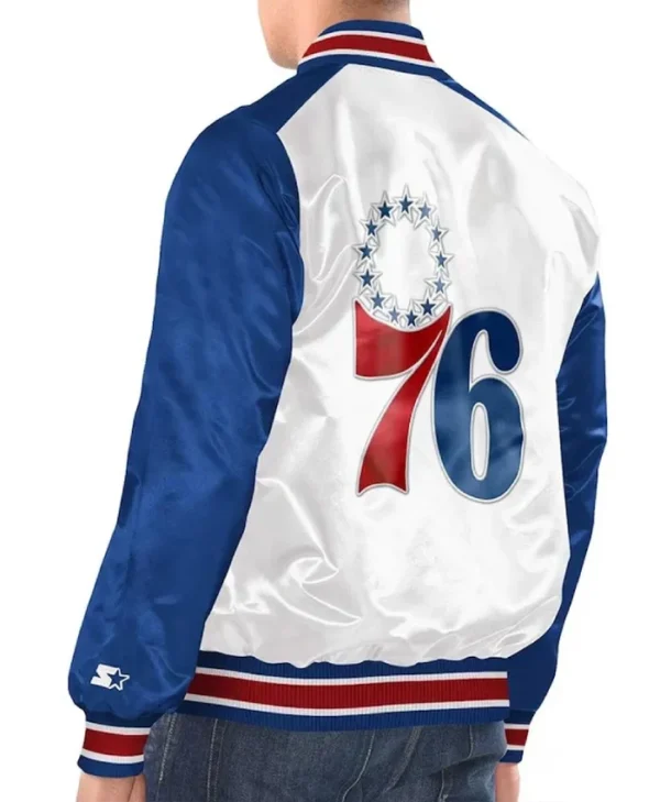 Philadelphia 76ers Renegade WhiteRoyal Varsity Satin Jacket