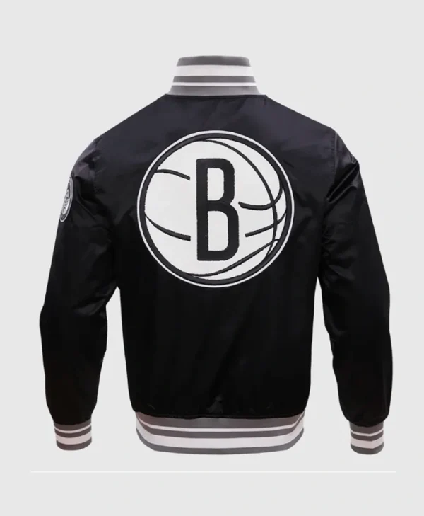 Brooklyn Nets Retro Classic Rib Satin Black Jacket