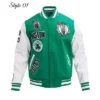 Boston Celtics Retro Classic Rib WoolLeather Varsity GreenOff White Jacket