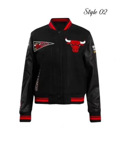 Chicago Bulls Retro Classic Rib Varsity WoolLeather EggshellBlack Jacket