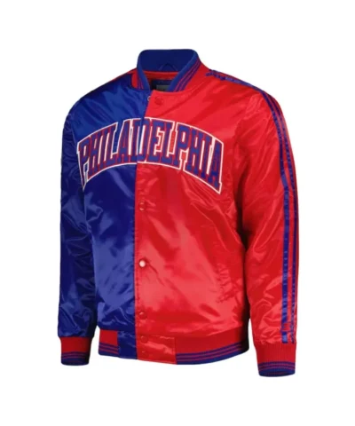 Fast Break Philadelphia 76ers Full-Snap Satin Royal and Red Jacket