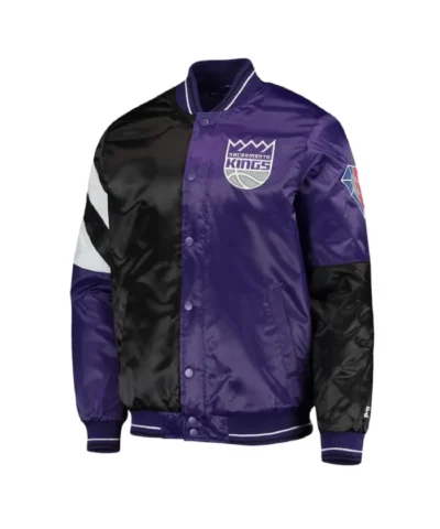 Sacramento Kings 75th Anniversary Leader PurpleBlack Color Full-Snap Satin Jacket