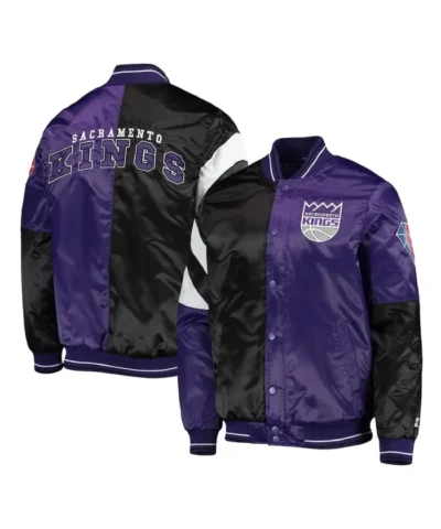 Sacramento Kings 75th Anniversary Leader PurpleBlack Color Block Full-Snap Satin Jacket