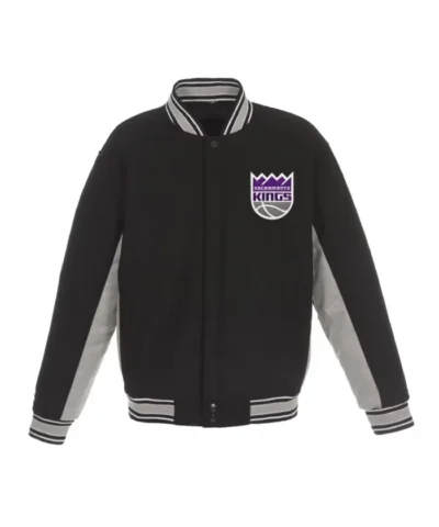 Sacramento Kings Accent Black Full-Snap Varsity Wool Jacket