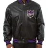 Sacramento Kings Varsity Full-Snap Black Leather Jacket
