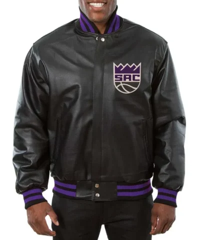 Sacramento Kings Varsity Full-Snap Black Leather Jacket