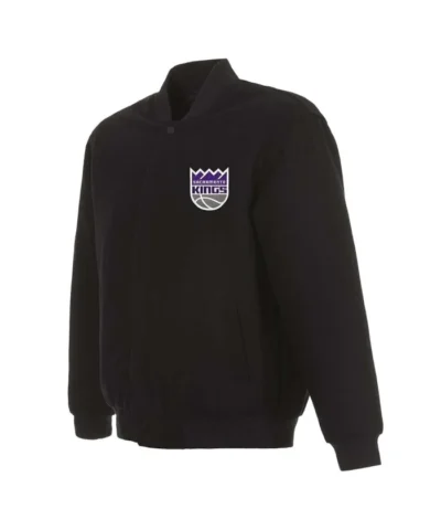 Sacramento Kings Varsity Bomber Black Full-Snap Wool Jacket