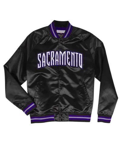 Sacramento Kings Lightweight Black Full-Snap Satin Jacket