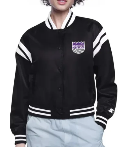 Printed Logo Sacramento Kings Varsity Full-Snap Satin Jacket