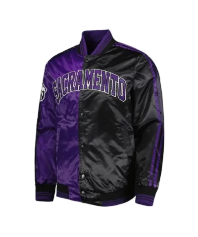 PurpleBlack Sacramento Kings Fast Break Varsity Full-Snap Satin Jacket