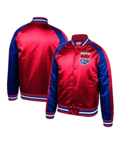 Sacramento Kings Raglan Full-Snap Satin Red and Blue Jacket