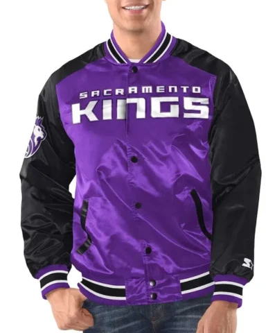 PurpleBlack Sacramento Kings Renegade Varsity Satin Full-Snap Jacket