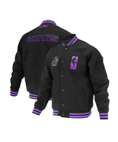 Sacramento Kings Logoman Shadow Varsity Full-Snap Wool Black Jacket