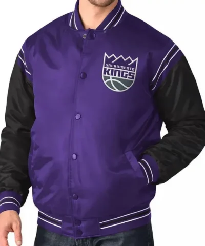 Starter Enforcer Sacramento Kings PurpleBlack Full-Varsity Satin Jacket