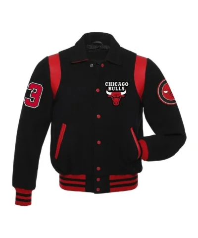 Sailor Collar Chicago Bulls Full-Snap Varsity Wool Black Jacket