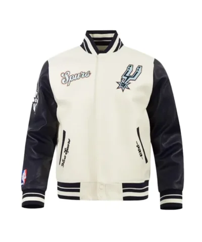 CreamBlack San Antonio 202425 City Edition Full-Zip WoolLeather Varsity Jacket