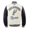 San Antonio Spurs 202425 City Edition Chenille Cream Varsity Jacket