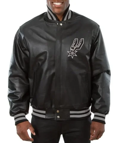 San Antonio Spurs Varsity Full-Snap Leather Black Jacket