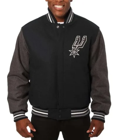 San Antonio Spurs Domestic Two-Tone Charcoal and Black Varsity Wool Jacket