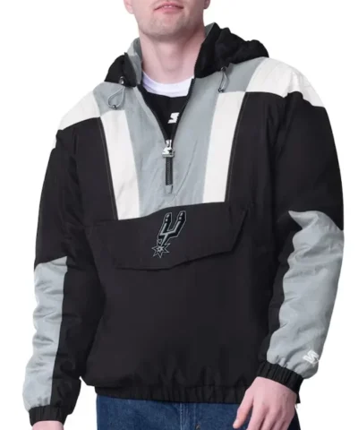 BlackSilver San Antonio Spurs Fast Break Satin Jacket