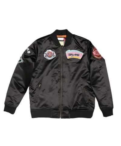 San Antonio Spurs Flight Black Bomber Satin Full-Zip Jacket