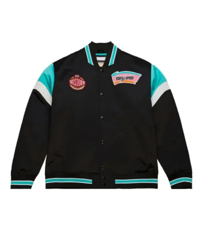 San Antonio Spurs Heavyweight Full-Snap Varsity Satin Black Jacket
