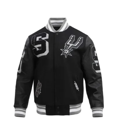 San Antonio Spurs Mashup Varsity Black WoolLeather Jacket