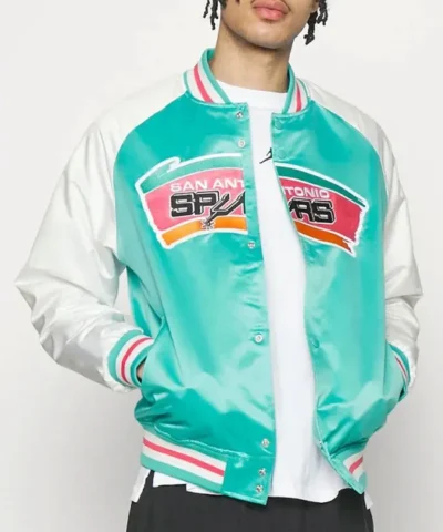 San Antonio Spurs Prime Time Aqua and White Satin Full-Snap Jacket