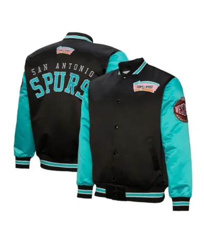 BlackAqua San Antonio Spurs Primetime Full-Snap Satin Jacket