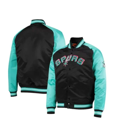 San Antonio Spurs Reload 3.0 Full-Snap Satin Black and Teal Jacket