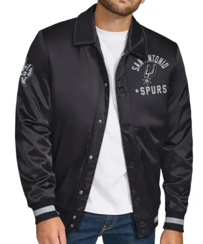 San Antonio Spurs Stitch Applique Full-Snap Varsity Black Jacket