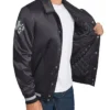 San Antonio Spurs Stitch Applique Full-Snap Varsity Satin Black Jacket