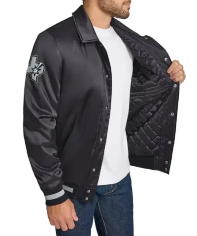 San Antonio Spurs Stitch Applique Full-Snap Varsity Satin Black Jacket
