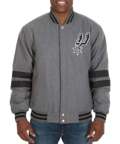 San Antonio Spurs Gray Full-Snap Varsity Wool Jacket