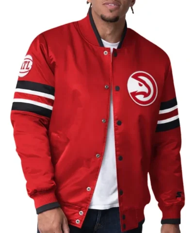 Atlanta Hawks Scout I Varsity Full-Snap Satin Red Jacket