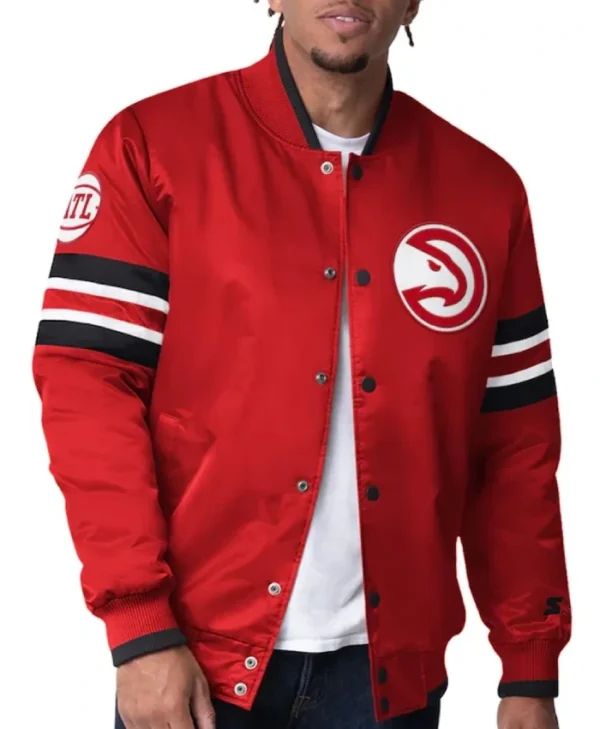 Atlanta Hawks Scout I Varsity Full-Snap Satin Red Jacket
